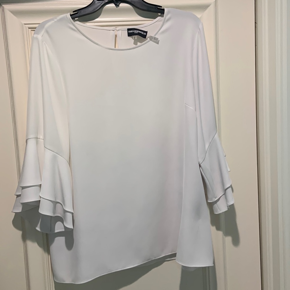 Karl Lagerfeld white bell flare sleeve blouse